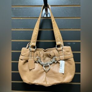 St. John’s Bay Tan Leather Shoulder Bag Silver Hardware NWT